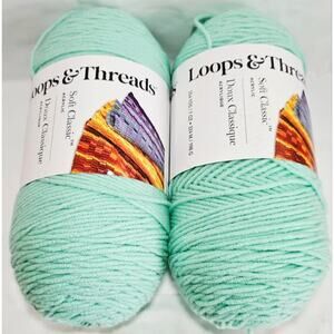 Lot Of 2 Loops & Threads Soft Classic Mint Green Yarn 100% Acrylic 354 Yrds Each